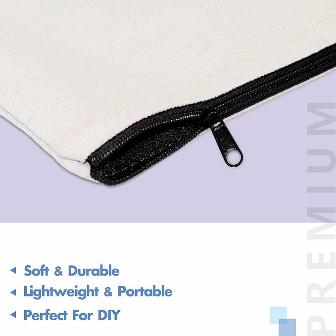 8 Pack Blank Cotton Canvas DIY Craft Zipper Bags Pouches Pencil Case for Makeup Cosmetic Toiletry Stationary Storage(Black + Grey + White)