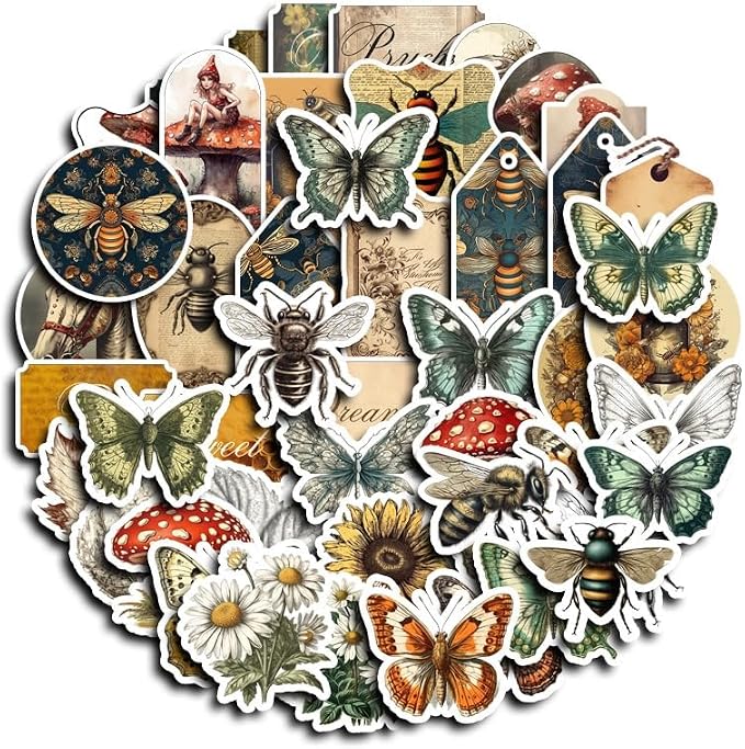 100 Pcs Vintage Insects Botany Forest Theme Vinyl Stickers