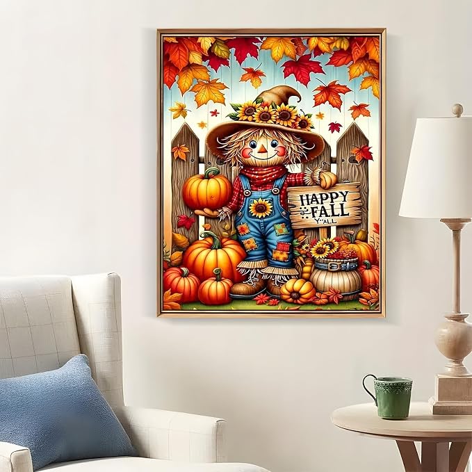 LKHMVCA Happy Fall Scarecrow Pumpkin Paint by Number Kits for Adults, DIY Paint by Numbers Kits for Adults Beginners Without Frame, Acrylic Paint Canvas Painting Kits Art for Home Decor 16x20 Inch