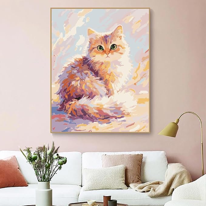 ZRIZQ Paint by Numbers Kit for Adults Beginner Animal,Cat,16x20 | Full set with wooden brushes,rolled canvas,rich paints.Calming activity.Beginner friendly.Just open and paint.