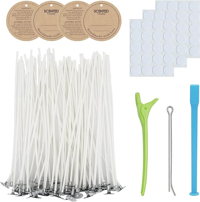 CandMak Candle Wick Kit - 60 Cotton Wicks with Candle Making Tools (Thin, 8 inches)