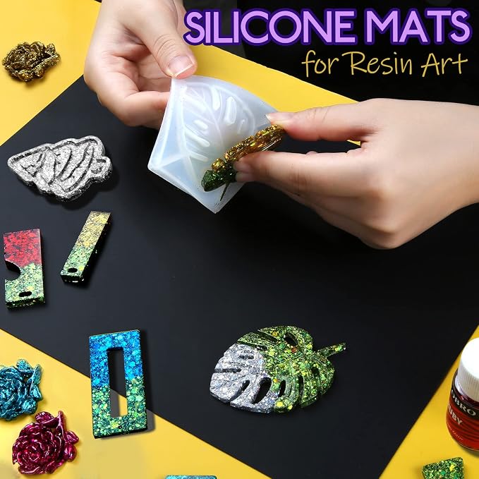 LEOBRO Silicone Mats for Resin Molds, Crafts, Play Dough Mat, Gray & Black | 2pcs Nonstick Silicone Mats, Playdough Mat, for Epoxy Resin Molds, Art Crafts, Resin, Paint, Glue, Jewelry Making, 11.7"x8.3"