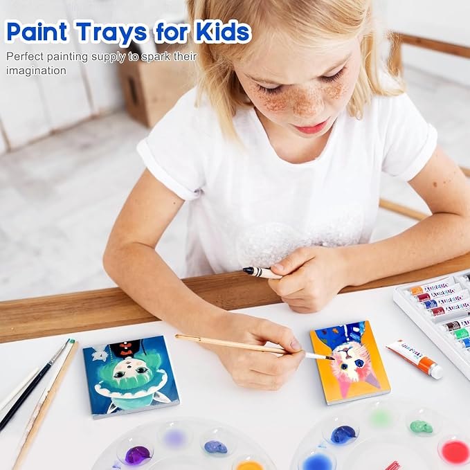Hulameda 40pcs Clear Art Paint Tray Palette for Kids or Pupils to Painting | Plastic Pallet for DIY Craft,Play Party at Home,Kindergarten or School
