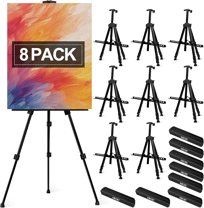 AROIC 8 Pack Art Painting Artist Easel, Painting Display Easel Stand | Portable Adjustable Iron Tripod Display Stand with Bag, Height from 20 to 66 In for Table-Top/Floor Drawing and Displaying
