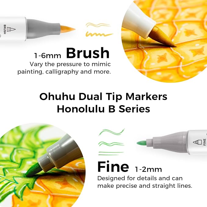 Ohuhu Alcohol Markers 320 Colors Brush Fine for Artist Adults Cozy Coloring | AP Certified Refillable Art Marker, Dual Tips Alcohol-based Drawing Markers for Artist Beginner Illustration Sketch, Honolulu