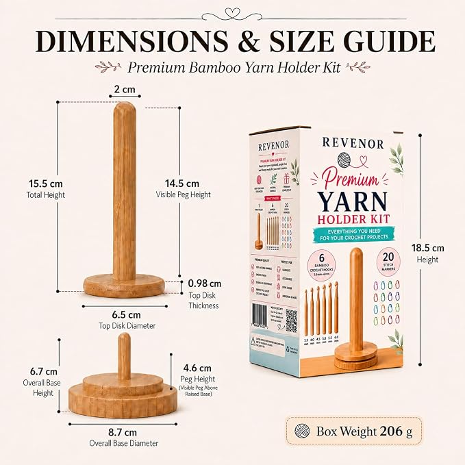 Revenor Yarn Holder for Crocheting, Crochet Yarn Holder Kit with 6 Bamboo Crochet Hooks & 20 Stitch Markers, Yarn Organizer & Yarn Storage Organizer, Crochet Kit for Beginners, Crochet Tools