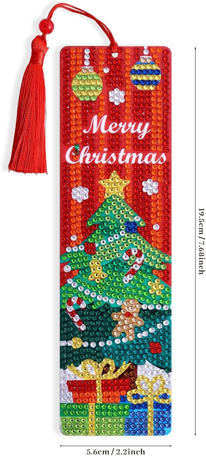 icceemee 4 Pcs Christmas Theme Diamond Painting Bookmarks, DIY Diamond Art Kits for Adults, Book Corner Protecting Bookmark Craft Supplies Kits for Book Lovers