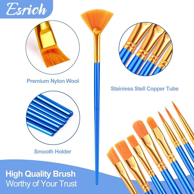 ESRICH Paint Brushes, 40Pack 480pcs Paint Brush for Acrylic Painting | Artist Paintbrushes for Watercolor Oil Rock Face Painting, Paint Brush for Kids Adult Arts Painting Brush Kits.
