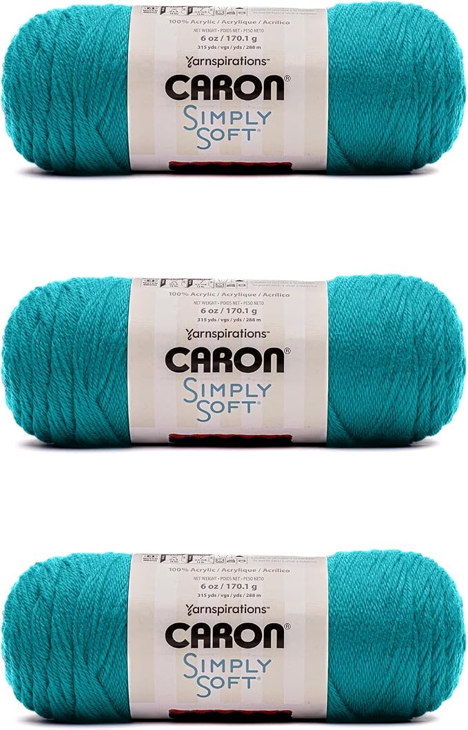 Caron Simply Soft Brites Acrylic Yarn for Crocheting, Blue Mint, 3-Pack | #4 Worsted Yarn, 100% Acrylic, Soft Acrylic Yarn for Crocheting, Knitting, Garments & DIY Projects, 315yd, 170g/6oz per skein