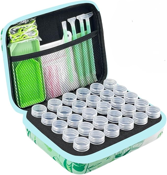 30 Slot Diamond Painting Storage Containers | Green 30-slot storage box with tools & accessories for diamond art