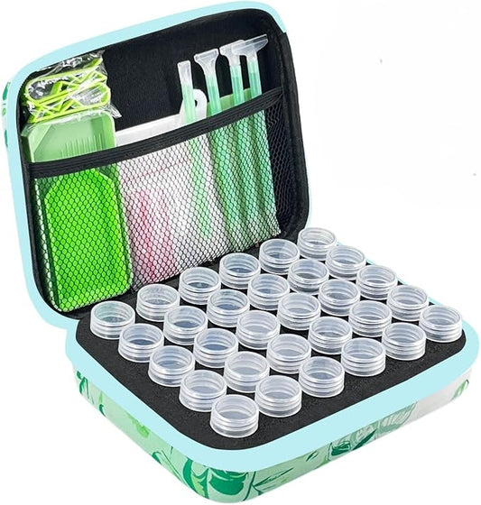 30 Slot Diamond Painting Storage Containers | Green 30-slot storage box with tools & accessories for diamond art