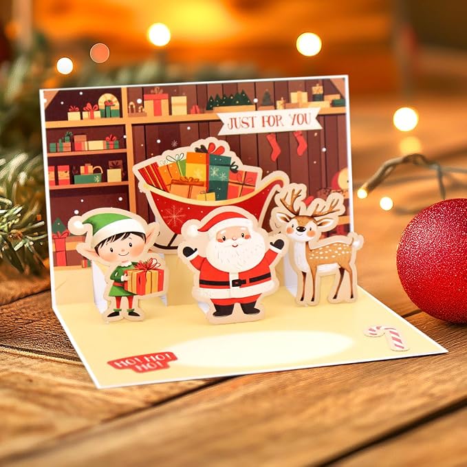 Katy Sue Santa & Friends Pop Up Christmas Card Making Kit. Makes Eight 5 x 7 Inch Christmas Cards. Kit Contains Cards, Pop Up Inserts, Envelopes, Instructions & Embellishments.