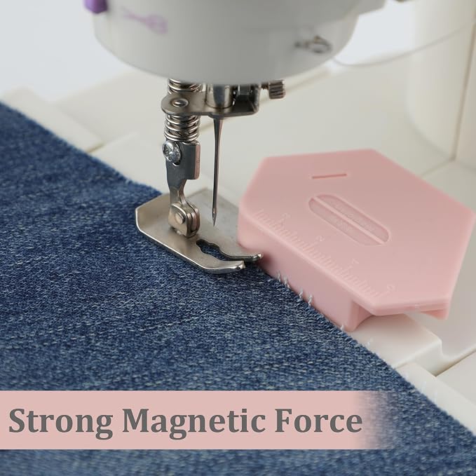 3 Pcs Magnetic Seam Guide for Sewing Machine, Polygonal Multifucntional Seam Guide Hemmer with Scale, Sewing Quilting Supplies Accessories (Pink/Green/Orange)