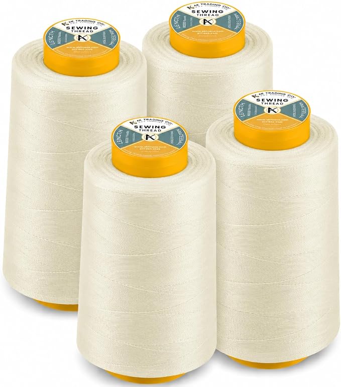 AK Trading CO. 4-Pack Ivory All Purpose Sewing Thread Cones (6000 Yards Each) of High Tensile Polyester Thread Spools for Sewing, Quilting, Serger Machines, Overlock, Merrow & Hand Embroidery