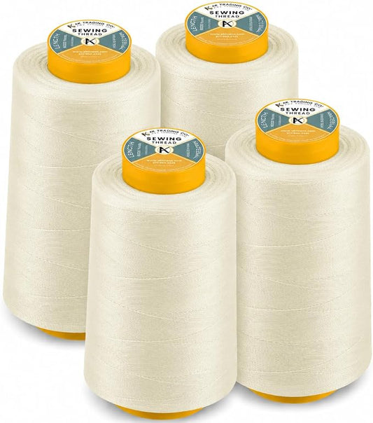 AK Trading CO. 4-Pack Ivory All Purpose Sewing Thread Cones (6000 Yards Each) of High Tensile Polyester Thread Spools for Sewing, Quilting, Serger Machines, Overlock, Merrow & Hand Embroidery