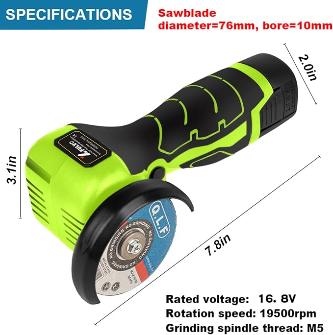 ZFULVO Cordless Brush Angle Grinder Kit, 19500rpm Mini Electric Angle Grinding Tool with 2pcs 16.8V 2000mAh Batteries and 6-Cutting Discs, Grinder Handheld Cutter for Metal Wood