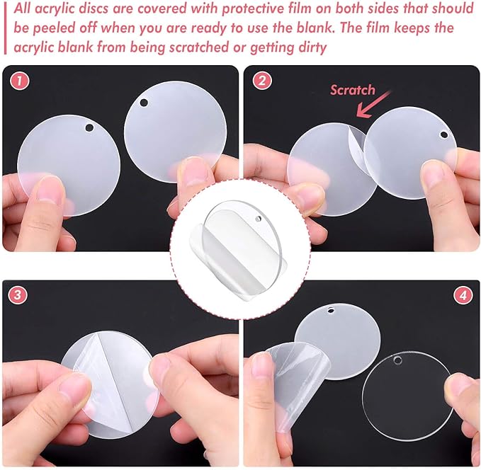 Acrylic Keychain Blanks, Audab 50pcs Clear Keychains for Vinyl, Transparent Circle Discs Blanks Bulk DIY Keychain, Crafting and Vinyl Projects