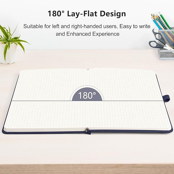 RETTACY Dotted Journal Notebook, 192 Pages, A5 Medium Size (5.7'' x 8.3'') | Leather Hardcover, 100 GSM Thick Paper, for Journaling, Planning, Tracking (Navy blue)