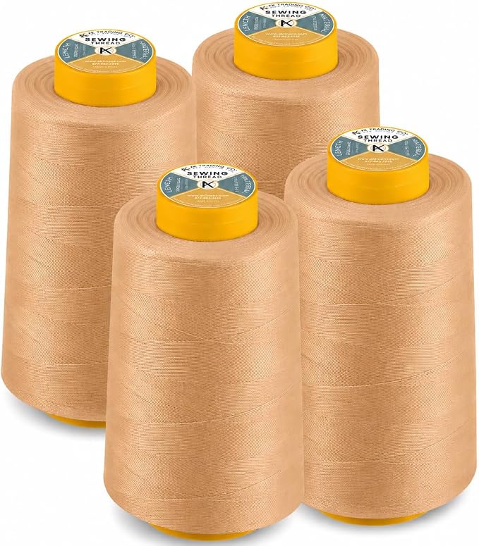 AK Trading 4-Pack Light TAN All Purpose Sewing Thread Cones (6000 Yards Each) of High Tensile Polyester Thread Spools for Sewing, Quilting, Serger Machines, Overlock, Merrow & Embroidery.