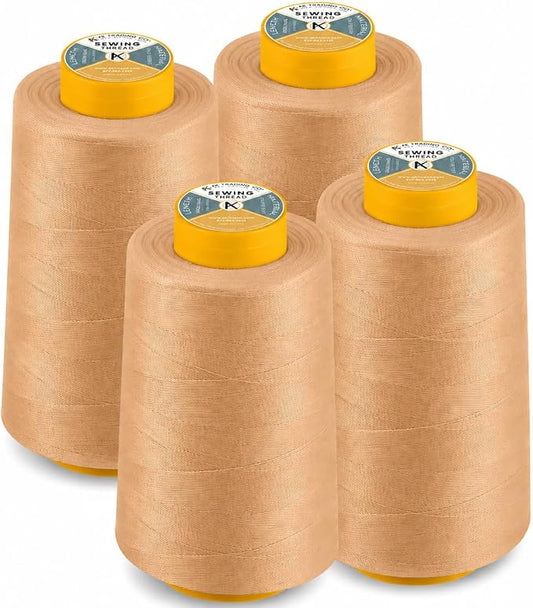 AK Trading 4-Pack Light TAN All Purpose Sewing Thread Cones (6000 Yards Each) of High Tensile Polyester Thread Spools for Sewing, Quilting, Serger Machines, Overlock, Merrow & Embroidery.