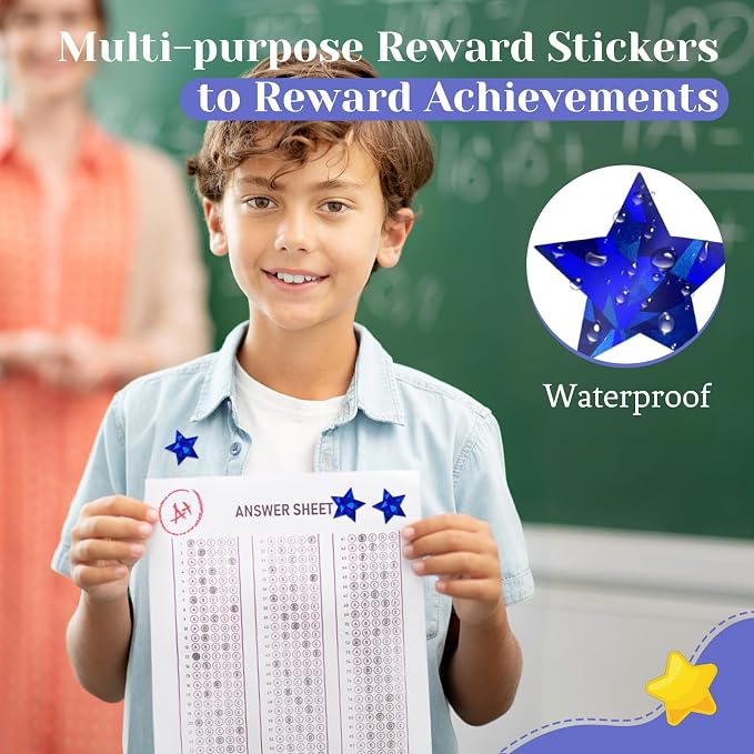 Imeepa 500PCS Holographic Blue Star Stickers, 1" Reward Labels