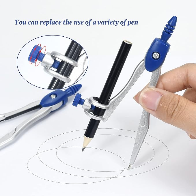 Unjoo Geometry Set 10 Pcs, Compass and Protractor for Students(Navy Blue) | Shatterproof Storage Box,Rulers,Protractor,Compass,Eraser,Pencil Sharpener,Lead Refills,Pencil,for Classroom, Back to School