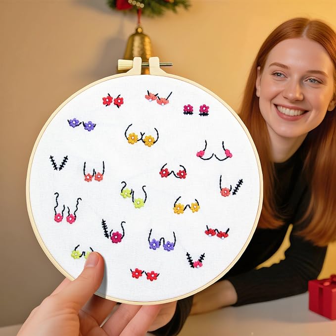 Crafmanoe Flowers Embroidery Kits for Beginners Adults, Hand Embroidery Starters Kits, Stamped Cross Stitch Kits DIY Needlepoint Kits for Beginners Adults, Embroidery Hoop, Thread and Video Tutorial