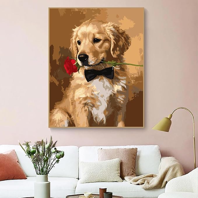 ZRIZQ Paint by Numbers Kit for Adults Beginner Animal,Dogs,16x20 | Full set with wooden brushes,rolled canvas,rich paints.Calming activity.Beginner friendly.Just open and paint.