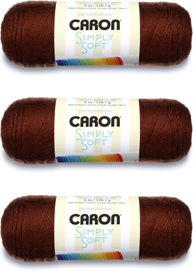 Caron Simply Soft Yarn for Crocheting & Knitting, Chocolate, 3-Pack | #4 Worsted Medium, Soft 100% Acrylic Yarn for Crochet, Knitting, Blankets and Crafts, 315 Yards, 170.1g/6oz per skein