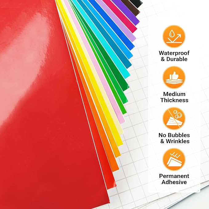 Prime Vinyl Permanent Vinyl - 67 Pack 12" x 12"- Assorted Colors Self Adhesive Vinyl Compatible with All Cutting Machines, Home Decor, Window, Mug, Party Decal