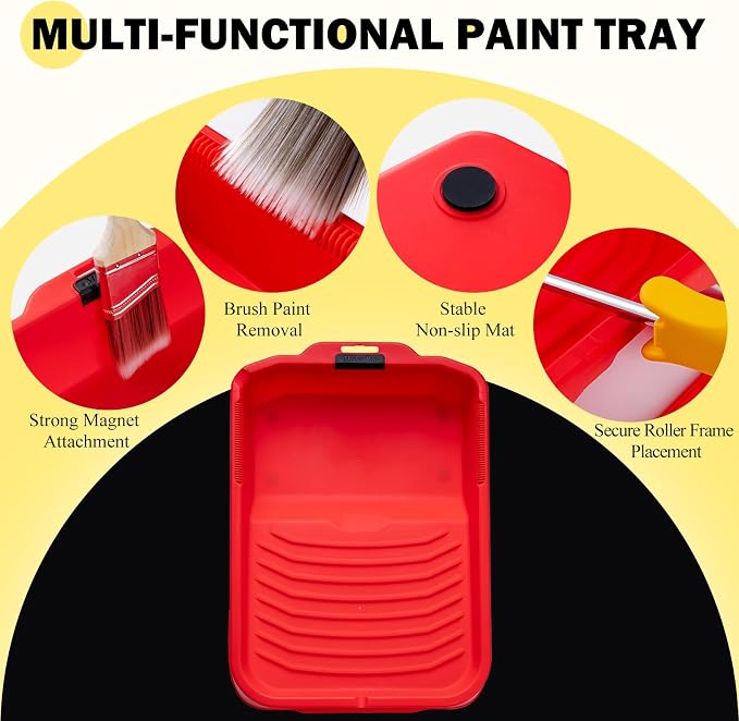 Mister Rui 17 Pieces Paint Roller Kit with 9 Inch Magnetic Tray and Liners