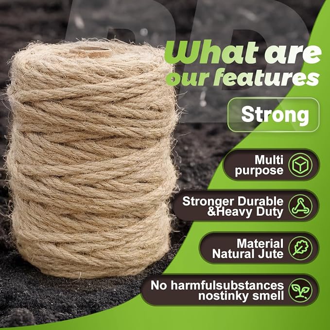 Jute Rope 5MM x 150FT 6Ply Twisted Rope for Crafts Projects Cat Scratcher Scratching Post Tree Gift Wrapping Home Decoration Packing Christmas Twine Bulk (Brown 5mm* 150ft)