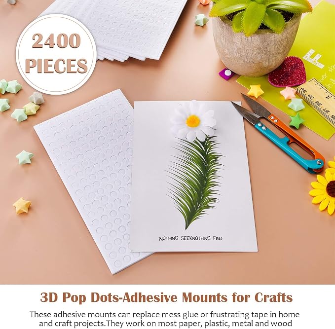 Outus 2400 Pcs Foam Dots Dual Adhesive 3D Foam Tapes Pop Dots, 0.24 Inch
