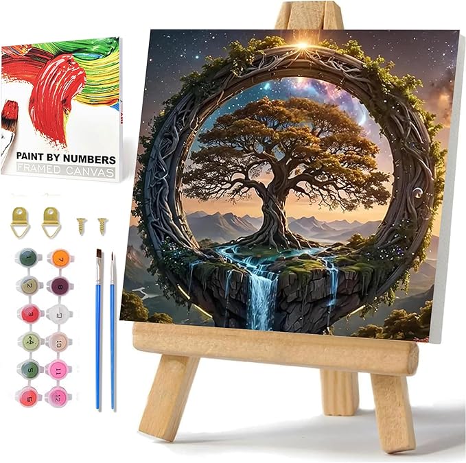 Tree of Life Paint by Number, Paint by Numbers Kit for Adults 10x10 Inch | Framed Paint by Numbers Kit for Adults Beginner with Easel, Acrylic Painting by Numbers, DIY Crafts for Gifts or Home Decor