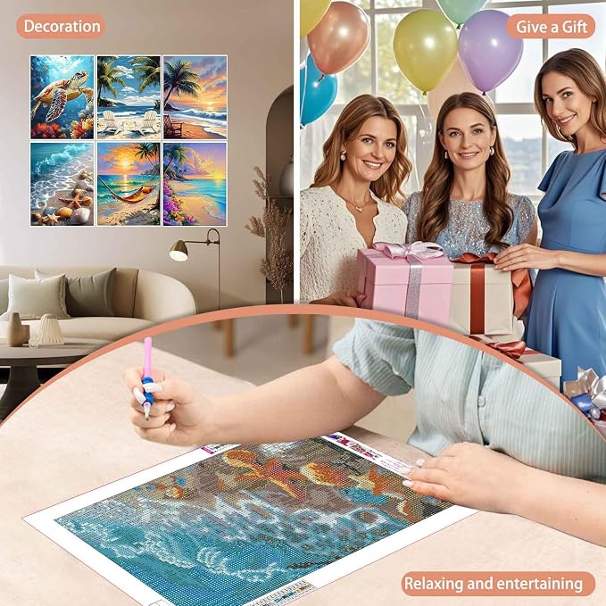 Ycydilirab 6 Pack Diamond Art Kits for Adults,Sea Turtle 5D Diamond Painting Kits for Adults,Seaside Scenery DIY Gem Painting Perfect for Gifts and Home Wall Decor 10x12inch