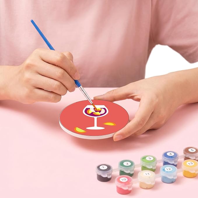 8 Pack Drinks Paint by Numbers Kits Coasters with Holder Cork Pads | Cocktail Paint by Number Kits for Adult Simple Round Oil Painting Coaster for Small DIY Craft Holiday Birthday Gift 3.9x3.9in