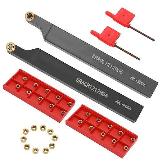 1/2" SRACL1212H06/SRACR1212H06 Indexable Lathe Turning Tool with 20Pcs RCMT0602 Round Carbide Milling Inserts Lathe Turning&Profiling Tool Holder for Steel Stainless Steel, 2Pcs Holders+20Pcs Inserts