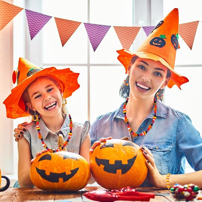 Augshy 300Pcs Halloween Polymer Clay Beads Pumpkin Candy Corn Shaped Beads