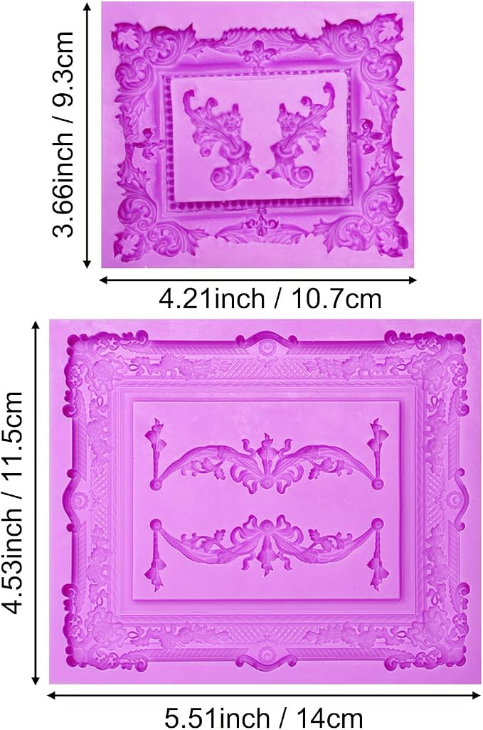 Victorian Ornate Picture Frame Silicone Mold, Frame Molds for Chocolate Purple Decorative Border Design for Resin Casting DIY Clay Fondant Crafts Supplies Vintage Pattern