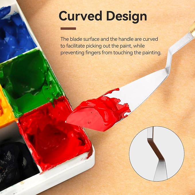2 Pieces Palette Knife Set Stainless Steel Spatula palette knife for oil painting acrylic painting, LIGHTWISH Painting Knife with Wood Handle for Artist Painting supplies