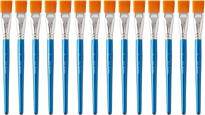 14 Pcs 1 Inch Flat Paint Brushes - Synthetic Nylon Hair Artist Brushes Bulk for Acrylic, Oil, Watercolor - Wooden Handle Professional Painting Brushes for Canvas, Detail Work, Base Coating & Crafts