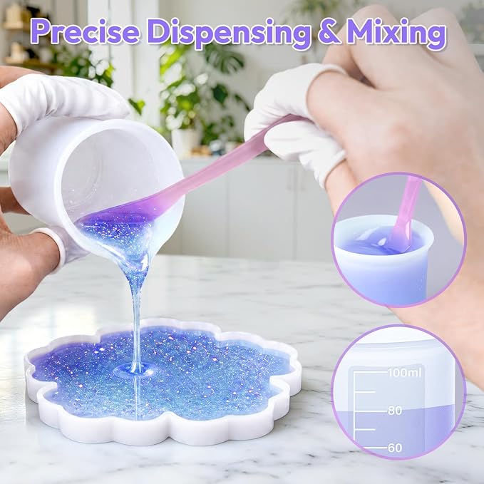 HeyClear Silicone Measuring Cups Kit for Epoxy Resin 600&100ml Mixing Cups