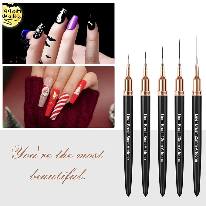 Artdone Metallic Nail Art Pens, Liner Brushes Set, 5PCS Black Nail Tools