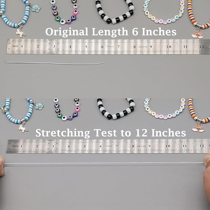 LUSTEMBER Stretchy String for Bracelets, 2 Rolls 1 mm Sturdy Elastic String Elastic Cord for Jewelry Making, Necklaces, Beading (White)