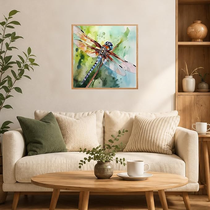 AUKELHJ Framed Paint by Numbers Kit for Adults, Dragonfly, 10x10 inch