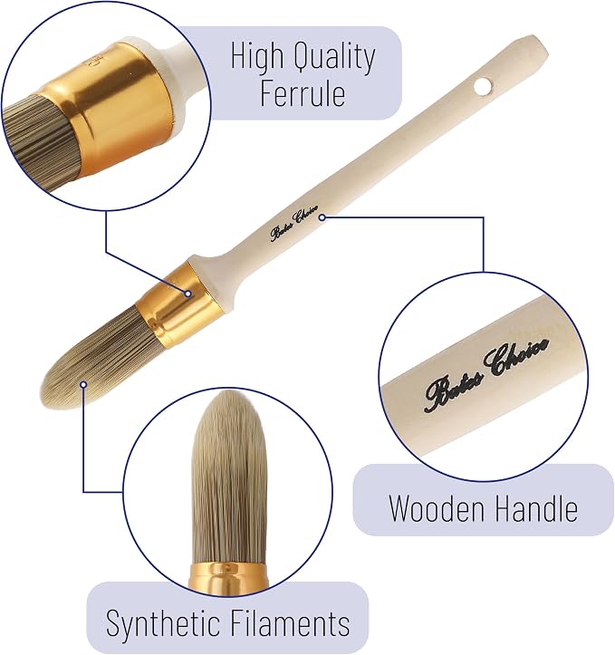 Bates- Trim Brush Set, 0.6”, 0.75” & 1”, Wooden Handle, Round Paint Brush