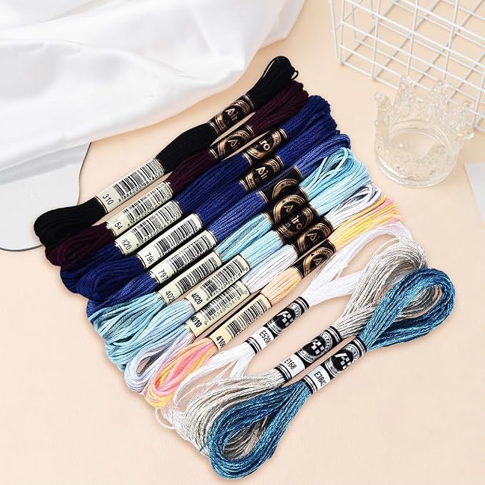 12 Skeins 105 Yards 6 Ply Embroidery Floss Blue Gradient Friendship Bracelet Variegated String Cord Mixed Color Cross Stitch Gradient Yarn Thread Set for Sewing Making Jewelry DIY Crafts