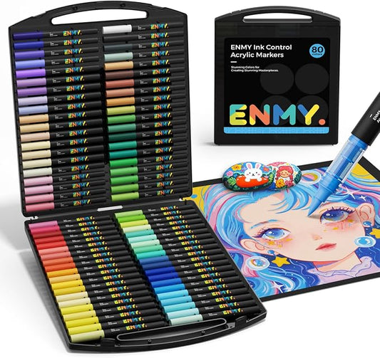 80 Colors Acrylic Paint Markers, Direct Liquid Acrylic Paint Marker Pen, Fabric Markers for Textile, Canvas, Rock, Glass, Wood, Paper, DIY, Acrylic Coloring Pens for DIY Craft Supplies