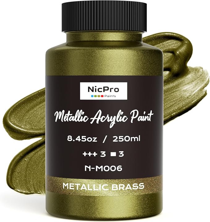 Nicpro Metallic Brass Acrylic Paint, 8.45oz/250ml Large Brass Leaf Paint | Non Toxic, Non Fading Craft Paints for Metal, Wood, Clay, Fabric, Canvas, Furniture, Handcrafts, Art Supplies