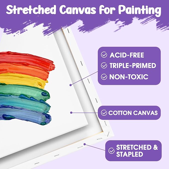 ESRICH Stretched Canvas for Painting 16x40 Inch, 3Pack Large Canvas for Painting, Triple Primed Acid-Free Cotton Blank Canvases for Oil, Acrylic, Watercolor & Gouache for Paint Parties, Art Classes